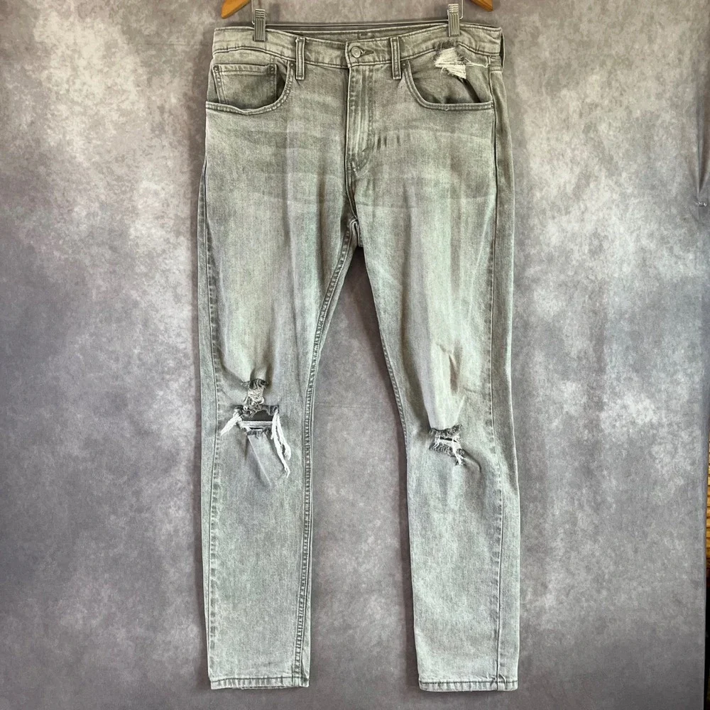Levi's 512 Slim Taper Jeans Mens 34x34 Grey Distressed Ripped Denim Casual‎